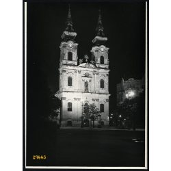   Nagyobb méret, Budapest éjszaka, Szt. Anna templom, Batthyány tér, 1930-as évek, Eredeti fotó, papírkép.  