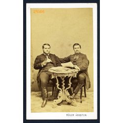   Bülch műterem, Pest, barátok magyaros ruhában, szivar, csizma, óralánc, portré, 1860-as évek, Eredeti CDV, vizitkártya.  