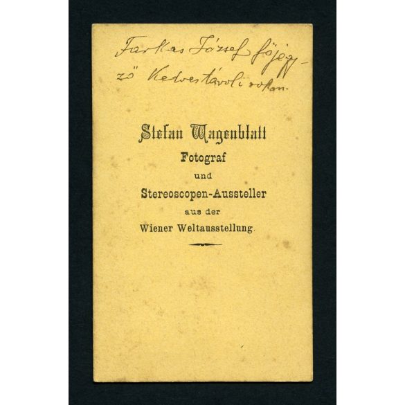 Wagenblatt műterem, Bécs (?), elegáns szakállas férfi, Farkas József főjegyző portréja, 1860-as évek (?), Eredeti CDV, vizitkártya fotó.  