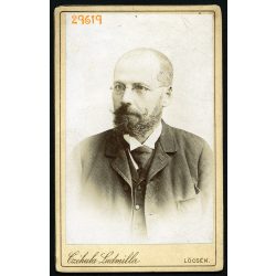   Czéhula Ludmilla műterme, Lőcse, Felvidék, elegáns szakállas, szemüveges férfi portréja, 1880-as évek, Eredeti CDV, vizitkártya fotó.   