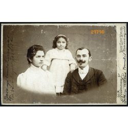   Heimann műterem, Nagyszentmiklós, Erdély, Bánság, Baranyi torontálvásárhelyi tanító és családja,  családportré, bajusz, 1903, 1900-as évek, Eredeti kabinetfotó, felületén kopásnyomok.  