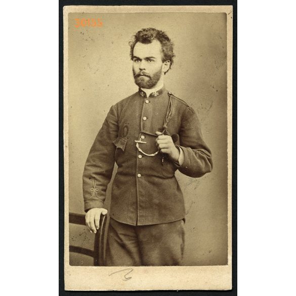 Ismeretlen műterem, Magyarország, önkéntes magyar tűzoltó egyenruhában, szakáll, 1850-es évek, Eredeti CDV, vizitkártya fotó.   