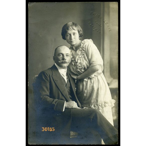 Friss Lenke műterme, Szatmár, Erdély, házaspár portréja, bajusz, 1910-es évek, Eredeti fotó, papírkép.   