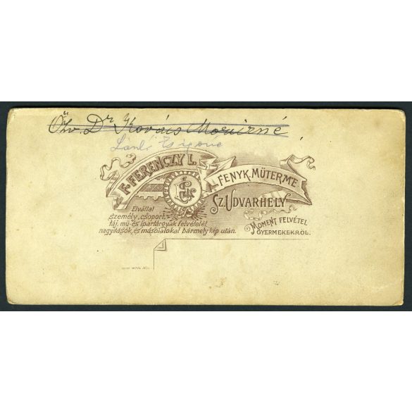 F. Ferenczy műterem, Székelyudvarhely, Erdély, elegáns hölgy portréja, kesztyű, boa, ékszer, 1880-as évek, Eredeti kabinetfotó.   