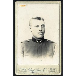   Graf műterem, Eger, magyar katona egyenruhában, 1897, 1890-es évek, Eredeti CDV, vizitkártya fotó.   