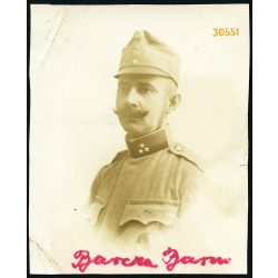   Magyar katona, Barcza Barna a debreceni cs. és kir. 39. gyalogezred őrmestere, egyenruha, bajusz, 1. világháború, Debrecen, 1916, 1910-es évek, Eredeti szignózott fotó, papírkép.  