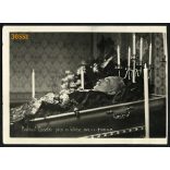 Baldauf Gusztáv pécsi evangélikus lelkész a ravatalon, egyház, vallás, 1931, 1930-as évek. Eredeti fotó, papírkép.  