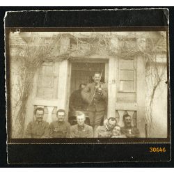   Magyar katonák hegedűvel, cimbalommal, egyenruha, zene, hangszer, 1. világháború, 1910-es évek, Eredeti fotó, papírkép.  