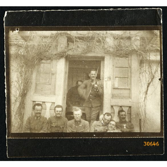 Magyar katonák hegedűvel, cimbalommal, egyenruha, zene, hangszer, 1. világháború, 1910-es évek, Eredeti fotó, papírkép.  