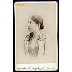   Dunky Fivérek műterme, Kolozsvár, Erdély, elegáns hölgy portréja, 1880-as évek, Eredeti CDV, vizitkártya fotó.
