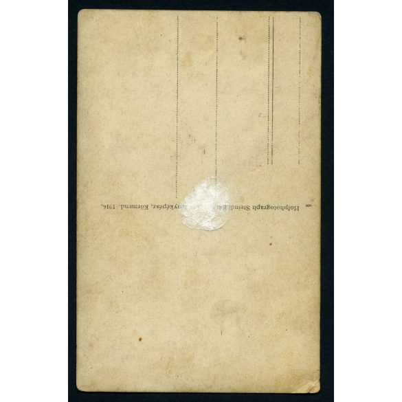 Steindl műterem, Körmend, fiatal férfi katonai egyenruhában, 1. világháború, 1916,  1910-es évek, Eredeti fotó, papírkép.  