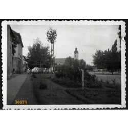   Jászárokszállás, Fő utca, piactér, templom, helytörténet, 1938, 1930-as évek, Eredeti fotó, papírkép. 