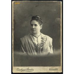   Csizhegyi műterem, Kolozsvár, Erdély, elegáns hölgy különös ruhában, portré, 1890-es évek, Eredeti kabinetfotó, teteje vágott.  