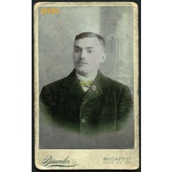   Baumler műterem, Budapest, elegáns férfi bajusszal, 1907, 1910-es évek, Eredeti CDV, kézzel színezett vizitkártya fotó.  