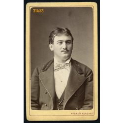   Kózmata Ferenc műterme, Pest, elegáns férfi portréja, bajusz, 1870-es évek, Eredeti CDV, vizitkártya fotó.  