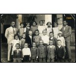 Farkas fényképész, Tiszanána, Balázs István tanító első osztályával, iskola, Heves megye, helytörténet, 1929, 1920-as évek, Eredeti pecséttel jelzett fotó, papírkép törésnyomokkal.   