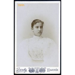   Dunky fivérek műterme, Kolozsvár, Erdély, karcsú lány, 'Rózsika 1894-ben mint I-ső éves kép. növ.', iskola, 1890-es évek, Eredeti CDV, vizitkártya, hátulján feliratozott fotó. 