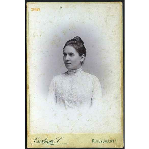 Csizhegyi műterem, Kolozsvár, Erdély, elegáns hölgy portréja, 1890-es évek, Eredeti kabinetfotó. 