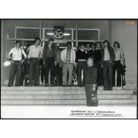 'Vendégünk volt a Ferencváros Vácszentlászlón', labdarúgás, sport, Ebedli, Nyilasi, Dalnoki, Zsiborás, Mucha, Bálint, helytörténet, sporttörténet, Pest megye,1977 aug.23., 1970-es évek, Eredeti fotó, 