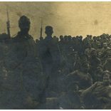 Magyar katonák orosz hadifoglyokat kísérnek, 1. világháború, keleti hadszíntér, egyenruha, fegyver, 1917, 1910-es évek, Eredeti fotó, papírkép.  