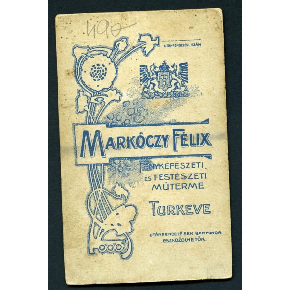 Markóczy Félix műterme, Túrkeve, elegáns hölgy gyönyörű frizurával, portré, Jász-Nagykun-Szolnok megye, helytörténet.  1900-as évek, Eredeti CDV, vizitkártya fotó.   