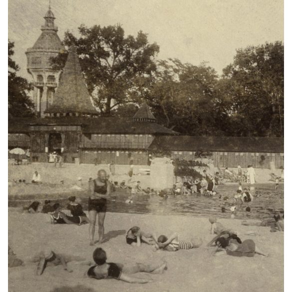 Palatinus strandfürdő megnyitása közeli időben, Budapest, Margit-sziget, fürdőruha, víztorony, helytörténet, 1910-es évek, Eredeti fotó, papírkép. 