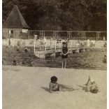Palatinus strandfürdő megnyitása közeli időben, Budapest, Margit-sziget, fürdőruha, víztorony, helytörténet, 1910-es évek, Eredeti fotó, papírkép. 