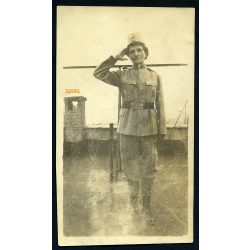  'ime Én is harczoltam a hazaért. Annus.' Nő katonai egyenruhában, 1. világháború, különös, 1910-es évek, Eredeti fotó, hátulján feliratozott papírkép.  