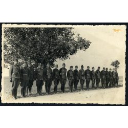   Felsorakozott katonatisztek őszirózsával, bevonulás (?), egyenruha, 2. világháború, 1940, 1940-es évek, Eredeti fotó, papírkép.   