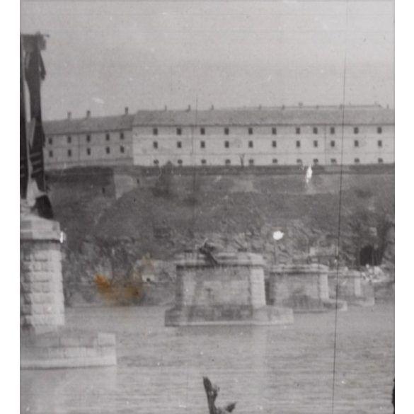 Felrobbantott híd, Újvidék, Vajdaság, Pétervárad, erőd, Duna, 2. világháború, helytörténet, 1941, 1940-es évek, Eredeti fotó, papírkép. 