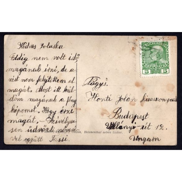 Louis Pichler műterme, Baden, Ausztria, magyar fiú katonai egyenruhában, kard, katona iskola, 1900-as évek, Eredeti fotó, papírkép, hátulján levél Budapestre.  