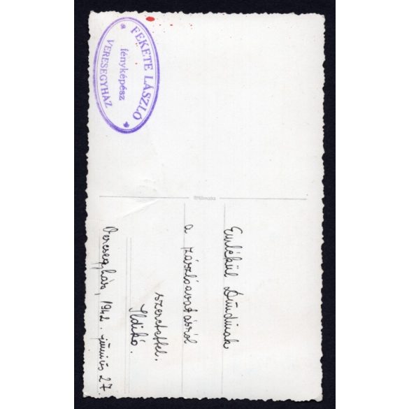 Fekete László fényképész Veresegyház, emlék a zászlóavatásról, országzászló, elegáns hölgy magyaros ruhában, 1942. június 27. 2., világháború, helytörténet, Pest megye, 1940-es évek, Eredeti fotó, pap