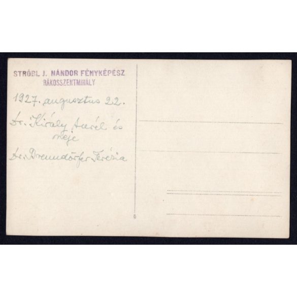 Stróbl J. Nándor fényképész műterme, Rákosszentmihály (Budapest), Dr. Király Aurél és Dr. Brenndörfer Terézia esküvője, vőlegény, menyasszony,  portré, helytörténet, 1927. augusztus 22., 1920-as évek,