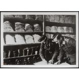 Nagyobb méret, „Az egyik német tábori repülőtér ruha- és fehérneműraktára", német katona, repülős, pilóta, egyenruha,  2. világháború, 1941, 1940-es évek, Eredeti pecséttel jelzett sajtófotó, papírkép