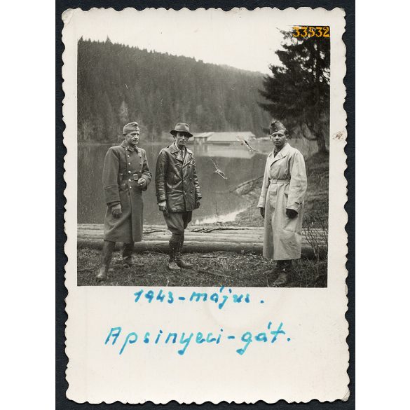 Magyar katonák az Apsinyeci gátnál, Kárpátalja, 2. világháború, helytörténet, 1943. május, 1940-es évek, Eredeti fotó, papírkép.  