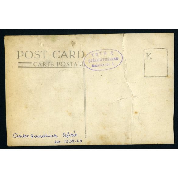 Tóth fényképész, Székesfehérvár, Ciszterci rendi Szent István Gimnázium tanára és diákjai, osztálykép, egyenruha, pap, egyház, helytörténet, 1939, 1930-as évek, Eredeti fotó, papírkép törésnyommal.   