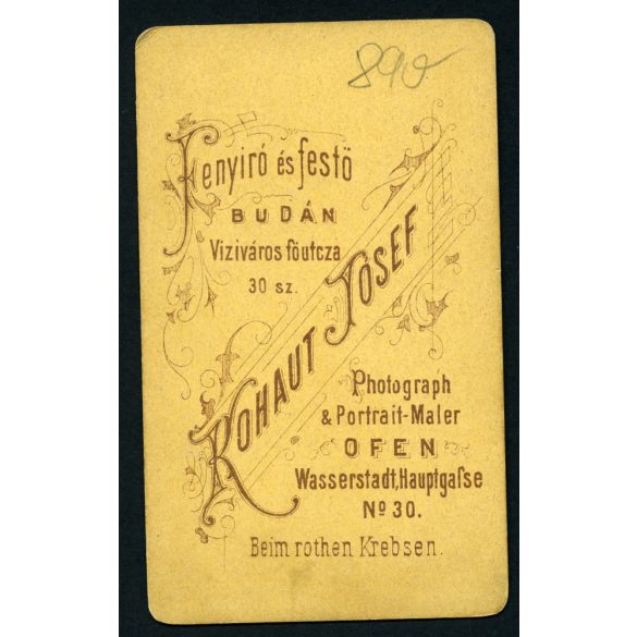 Kohaut műterem, Buda, gyönyörű fiatal hölgy kitűzővel, 1860-as évek, Eredeti CDV, vizitkártya fotó.  