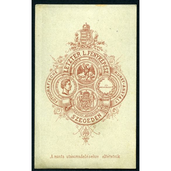 Letzter műterem, SZEGEDIN (Szeged), elegáns nő gyönyörű hajjal, 1870-es évek, Eredeti CDV, vizitkártya fotó.  