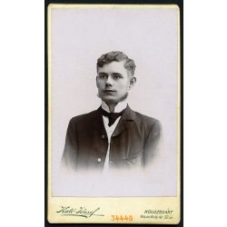   Kató József műterme, Kolozsvár, Erdély, elegáns fiatal férfi nyakkendőben, 1890-es évek, Eredeti CDV, vizitkártya fotó. 