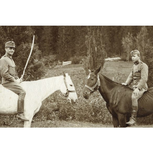 Magyar katonák lóháton, egyenruha, 1. világháború, 1910-es évek, Eredeti fotó, papírkép.   