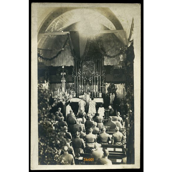 Marik fotográfus, Smichow, Csehország, K.u.K. 4. hadsereg, ünnepi mise egy templomban, katona, 1. világháború,  1910-es évek. Eredeti fotó, papírkép.    