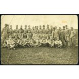Magyar katonák csoportképe, 1. világháború, egyenruha, 1916, 1910-es évek. Eredeti fotó, K.u.K. tábori posta, papírkép törésnyomokkal. 