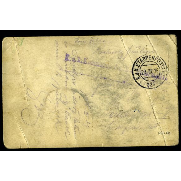 Magyar katonák csoportképe, 1. világháború, egyenruha, 1916, 1910-es évek. Eredeti fotó, K.u.K. tábori posta, papírkép törésnyomokkal. 