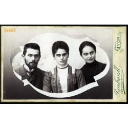   Rembrandt műterem, Győr, elegáns nők és szakállas férfi portréja, helytörténet 1890-es évek, Eredeti CDV, vizitkártya fotó.  