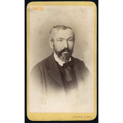   Letzter műterem, Kassa, Felvidék, elegáns szakállas férfi különös nyakkendőben, 1870, 1870-es évek, Eredeti CDV, vizitkártya fotó. 