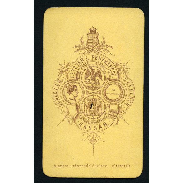 Letzter műterem, Kassa, Felvidék, elegáns szakállas férfi különös nyakkendőben, 1870, 1870-es évek, Eredeti CDV, vizitkártya fotó. 