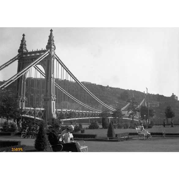 Belváros, Budapest, Erzsébet híd a Gellért-heggyel, Március 15. tér, helytörténet, 1930-as évek.  Eredeti részletgazdag fotó negatív!  