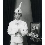 Borgula műterem, Szekszárd, iskolás fiú ünneplő ruhában, elsőáldozó (?), vallás, egyház, helytörténet, 1945, 1940-es évek, Eredeti fotó, papírkép. 