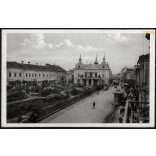 Fő tér, Máramarossziget, Erdély, üzlet, kirakat, város, közlekedés, 2. világháború, helytörténet, 1943, 1940-es évek, Eredeti képeslap fotó, papírkép. 