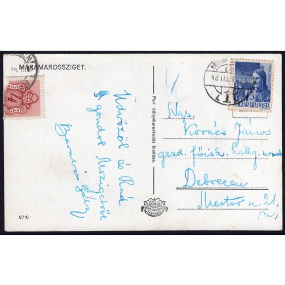 Fő tér, Máramarossziget, Erdély, üzlet, kirakat, város, közlekedés, 2. világháború, helytörténet, 1943, 1940-es évek, Eredeti képeslap fotó, papírkép. 